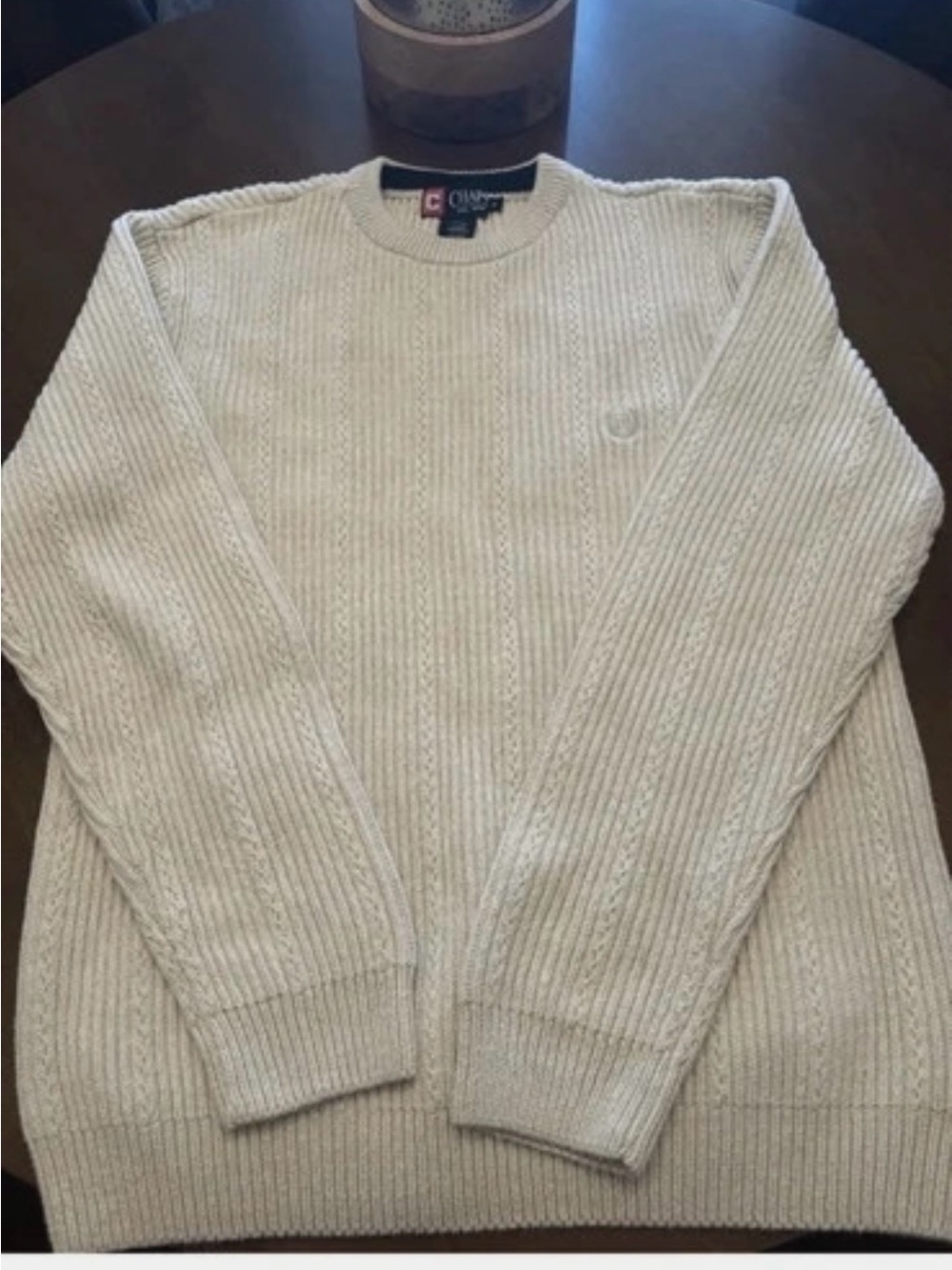 Chaps Men’s Cream Cable Knit Crewneck Sweater